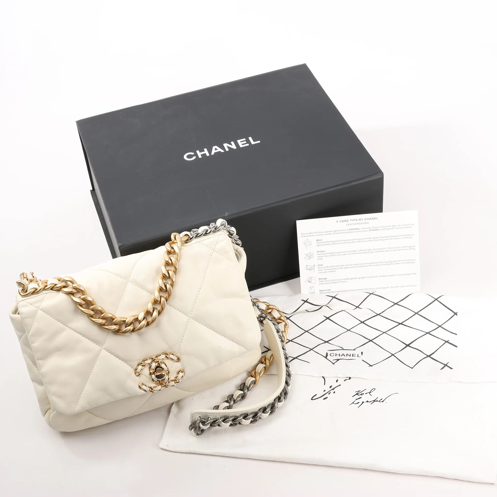 Chanel Chanel 19 Leather Quilted Chain 2Way Handbag in Ecru
