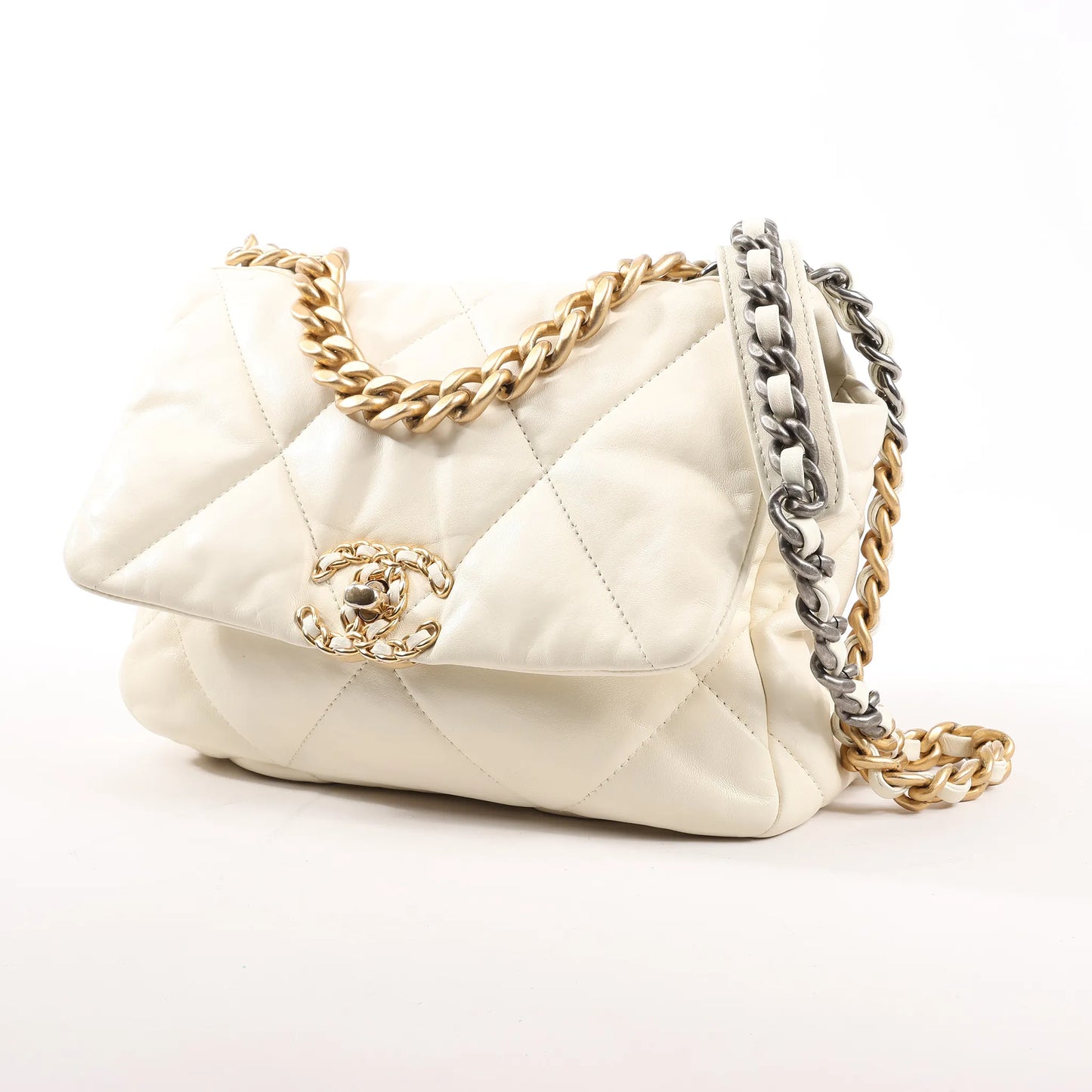 Chanel Chanel 19 Leather Quilted Chain 2Way Handbag in Ecru