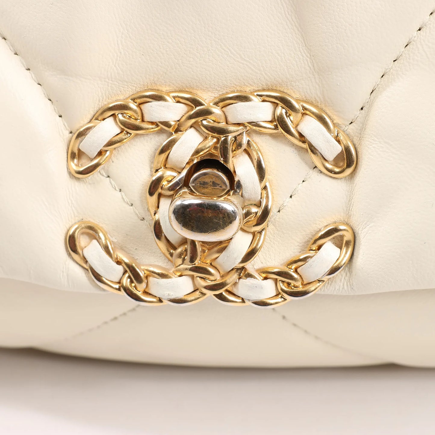 Chanel Chanel 19 Leather Quilted Chain 2Way Handbag in Ecru