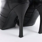 Chanel Coco Mark Camelia Leather Booties in Black G28629, Size 37.5 EU