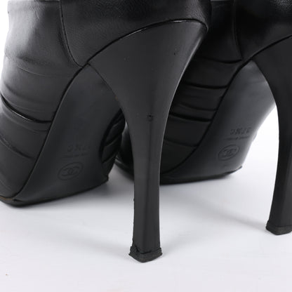 Chanel Coco Mark Camelia Leather Booties in Black G28629, Size 37.5 EU