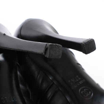 Chanel Coco Mark Camelia Leather Booties in Black G28629, Size 37.5 EU