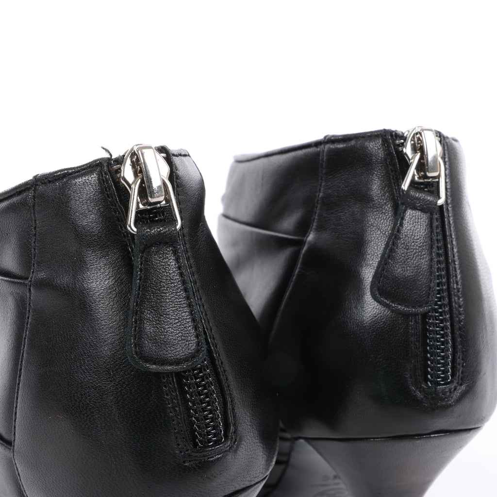 Chanel Coco Mark Camelia Leather Booties in Black G28629, Size 37.5 EU