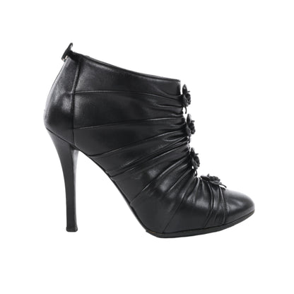 Chanel Coco Mark Camelia Leather Booties in Black G28629, Size 37.5 EU