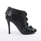 Chanel Coco Mark Camelia Leather Booties in Black G28629, Size 37.5 EU