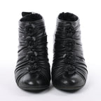 Chanel Coco Mark Camelia Leather Booties in Black G28629, Size 37.5 EU