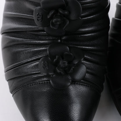 Chanel Coco Mark Camelia Leather Booties in Black G28629, Size 37.5 EU