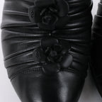 Chanel Coco Mark Camelia Leather Booties in Black G28629, Size 37.5 EU