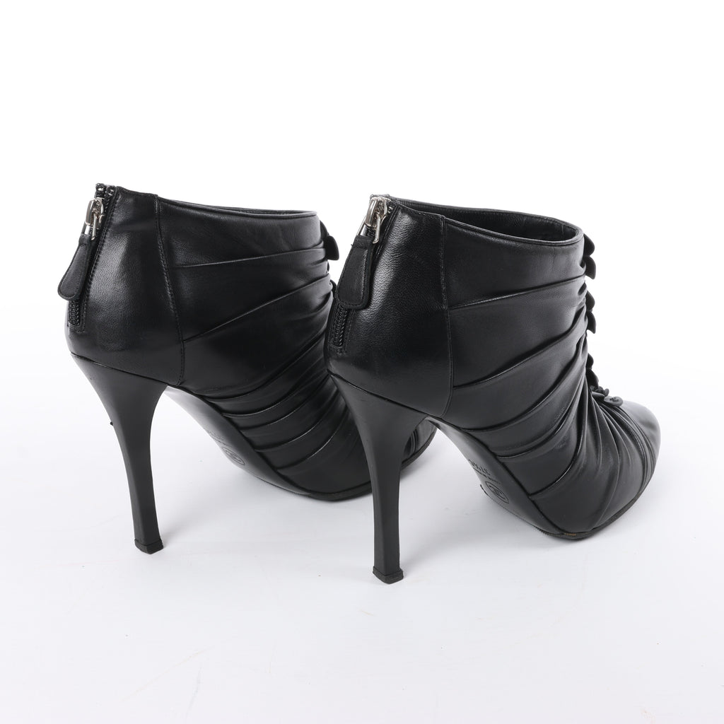 Chanel Coco Mark Camelia Leather Booties in Black G28629, Size 37.5 EU