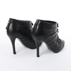 Chanel Coco Mark Camelia Leather Booties in Black G28629, Size 37.5 EU