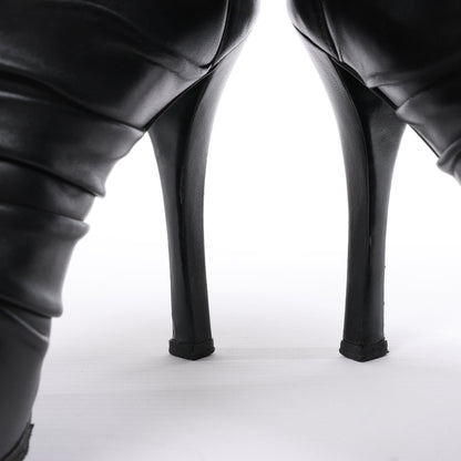 Chanel Coco Mark Camelia Leather Booties in Black G28629, Size 37.5 EU