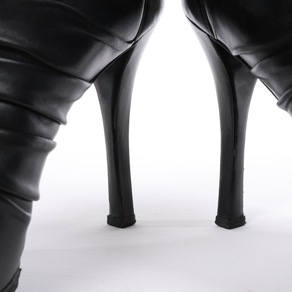 Chanel Coco Mark Camelia Leather Booties in Black G28629, Size 37.5 EU