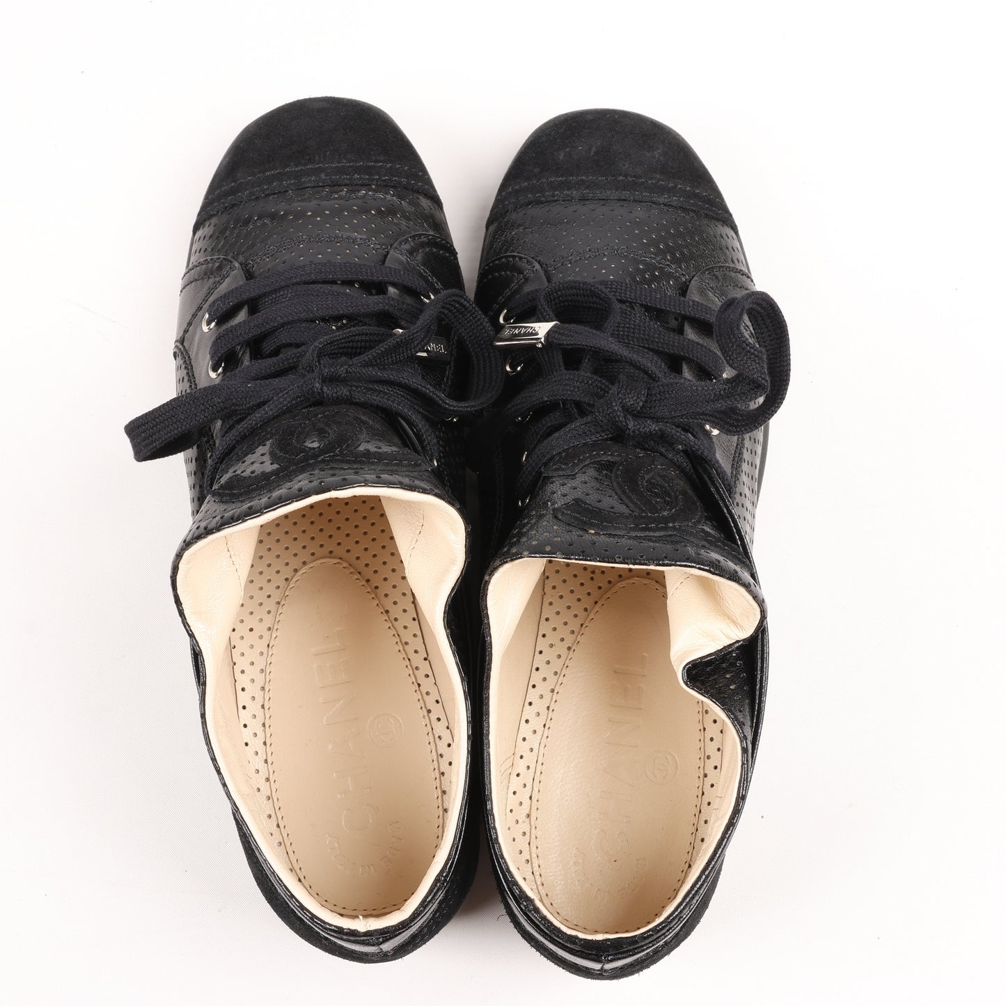 CHANEL Coco Mark 11P Suede x Leather Sneakers 37 in Black G25313