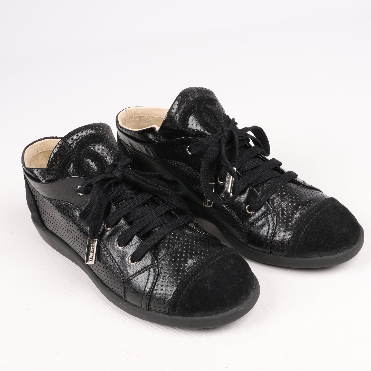 CHANEL Coco Mark 11P Suede x Leather Sneakers 37 in Black G25313