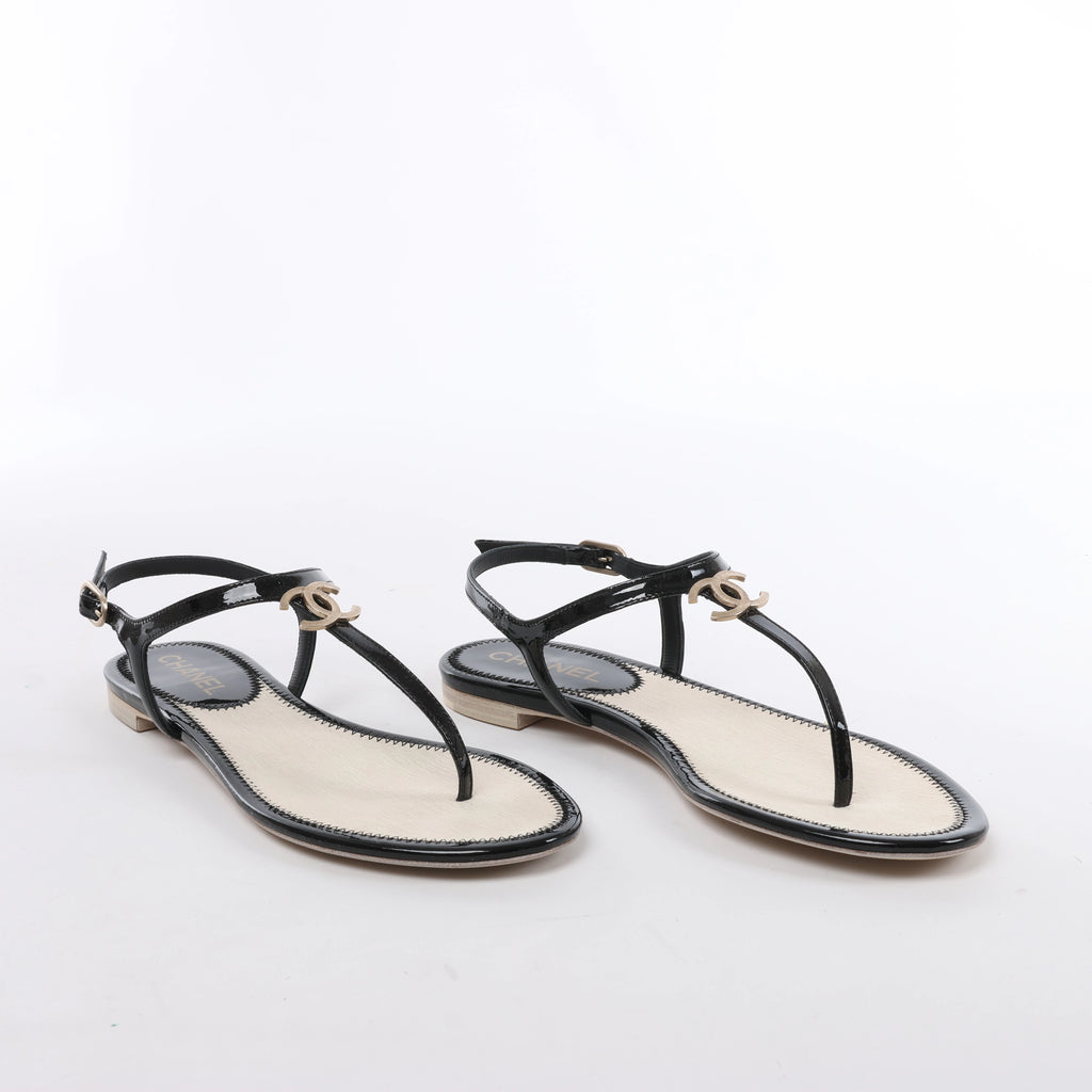 Sandalias de piel Coco Mark de CHANEL en color negro, talla 38 EU