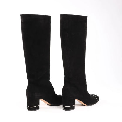 Chanel Coco Mark 16B Suede Long Boots in Black G32122, Size 39 EU