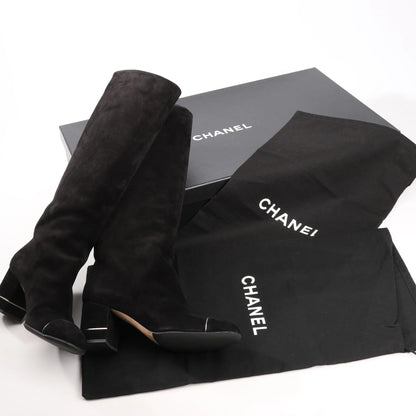 Chanel Coco Mark 16B Suede Long Boots in Black G32122, Size 39 EU