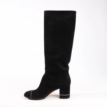 Chanel Coco Mark 16B Suede Long Boots in Black G32122, Size 39 EU