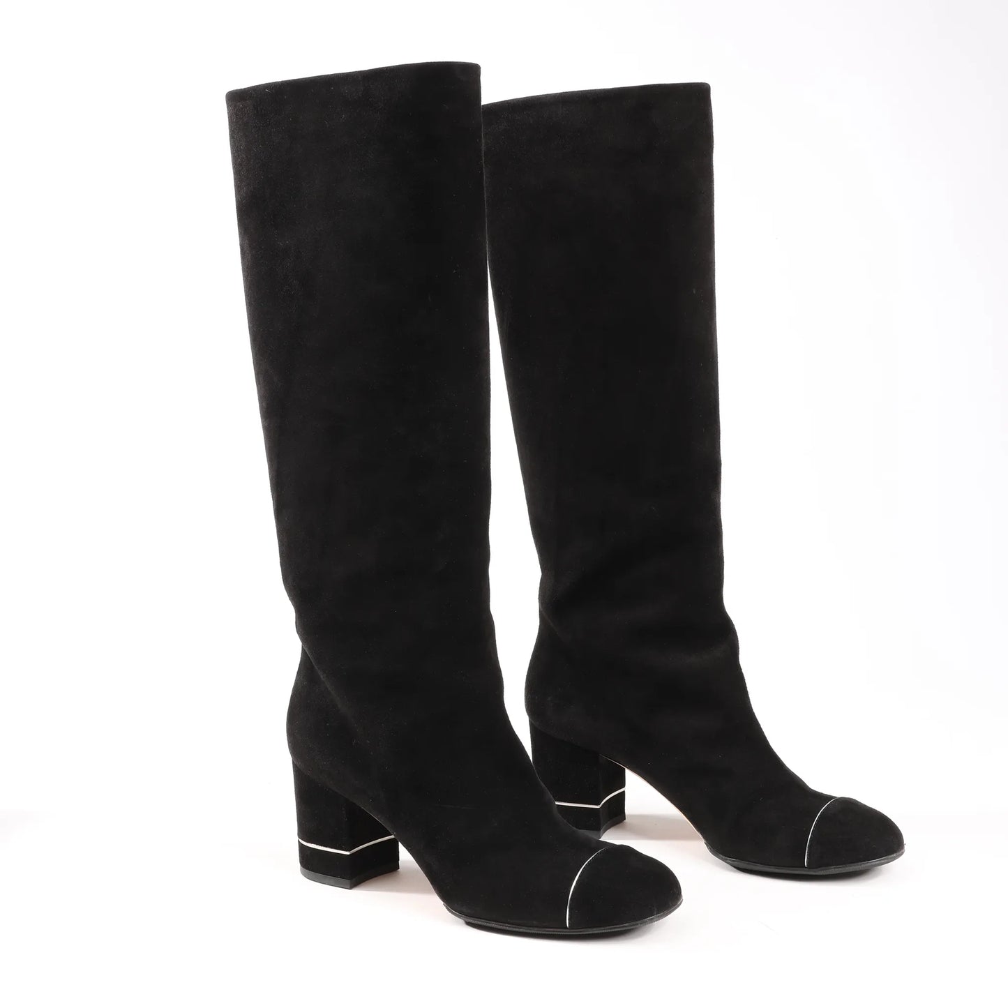 Chanel Coco Mark 16B Suede Long Boots in Black G32122, Size 39 EU