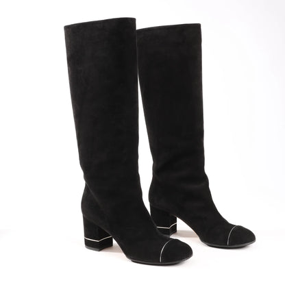 Chanel Coco Mark 16B Suede Long Boots in Black G32122, Size 39 EU