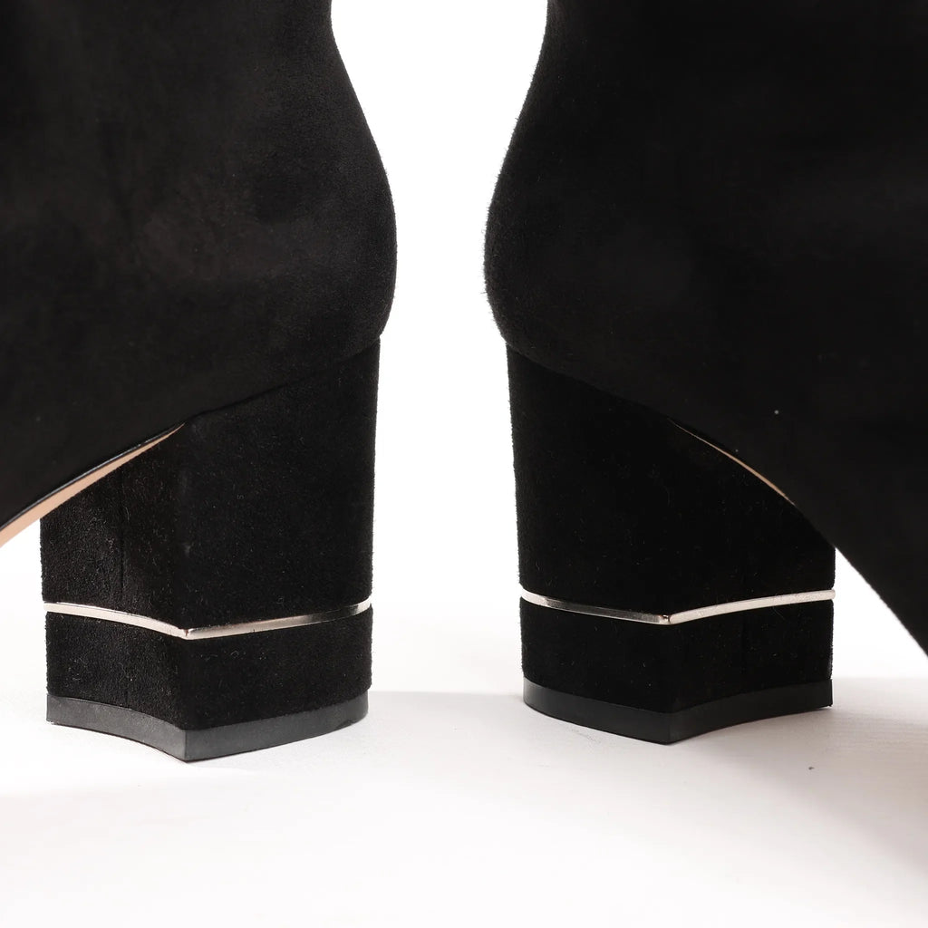 Chanel Coco Mark 16B Suede Long Boots in Black G32122, Size 39 EU
