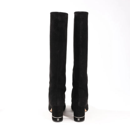 Chanel Coco Mark 16B Suede Long Boots in Black G32122, Size 39 EU