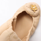 Chanel Coco Mark Camelia Leather Ballet Flats in Beige G32912, Size 39.5 EU
