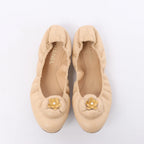 Chanel Coco Mark Camelia Leather Ballet Flats in Beige G32912, Size 39.5 EU