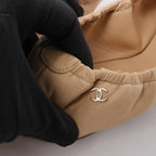 Chanel Coco Mark Camelia Leather Ballet Flats in Beige G32912, Size 39.5 EU