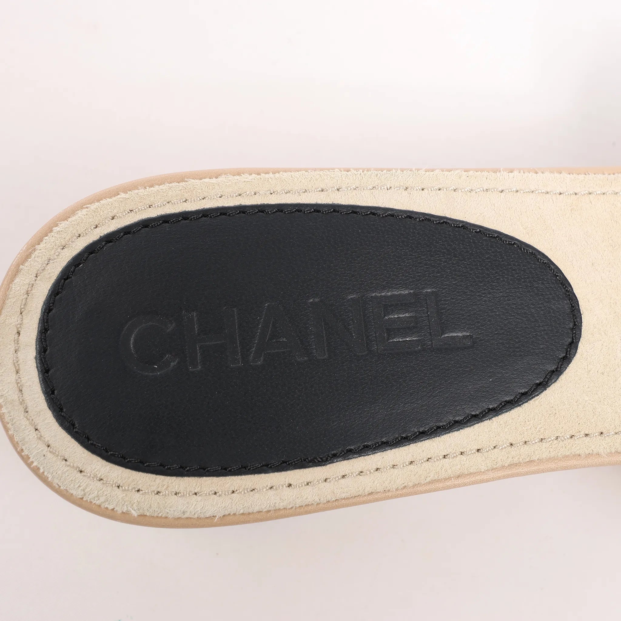 Chanel Camellia Wood x Leather Mules in Black, Size 41 EU