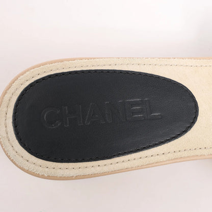Chanel Camellia Wood x Leather Mules in Black, Size 41 EU
