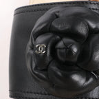 Chanel Camellia Wood x Leather Mules in Black, Size 41 EU