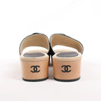 Chanel Camellia Wood x Leather Mules in Black, Size 41 EU