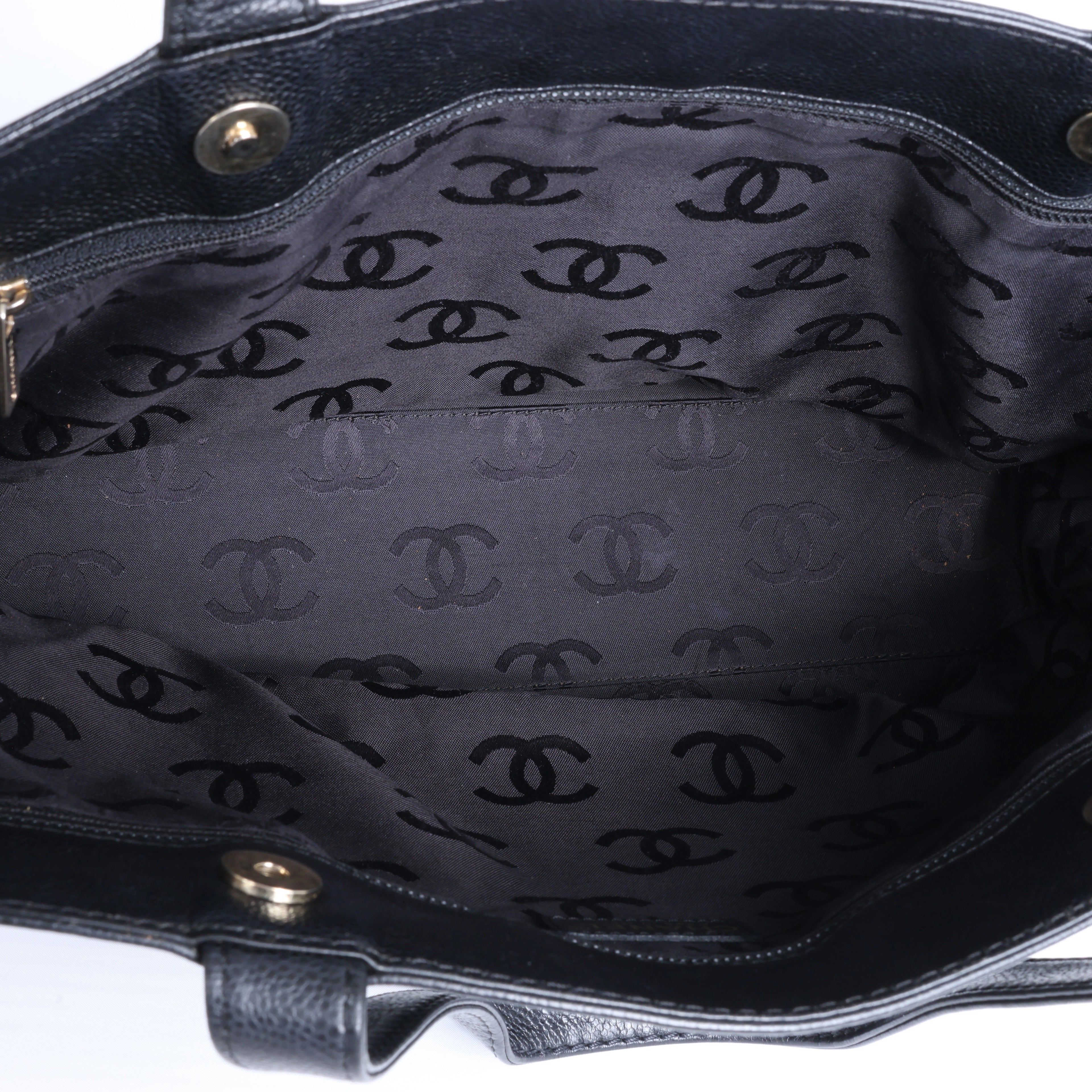 Chanel Coco Mark Line Caviar Leather Shoulder Bag in Black