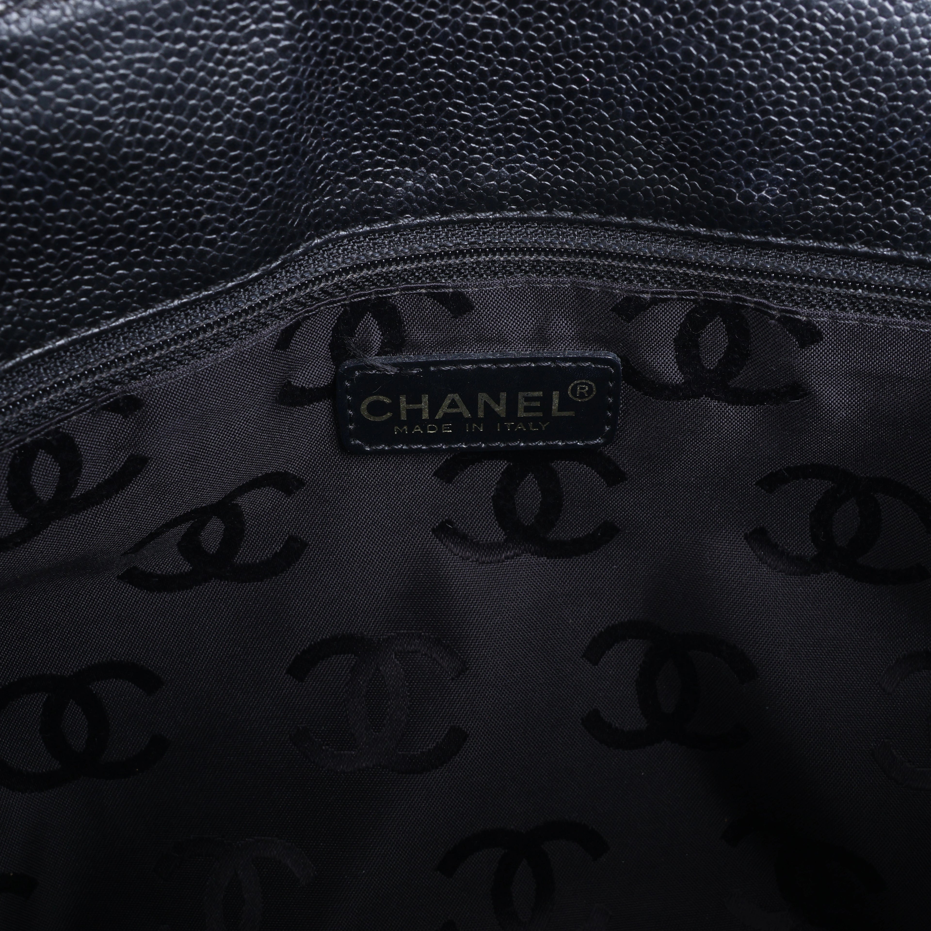 Chanel Coco Mark Line Caviar Leather Shoulder Bag in Black