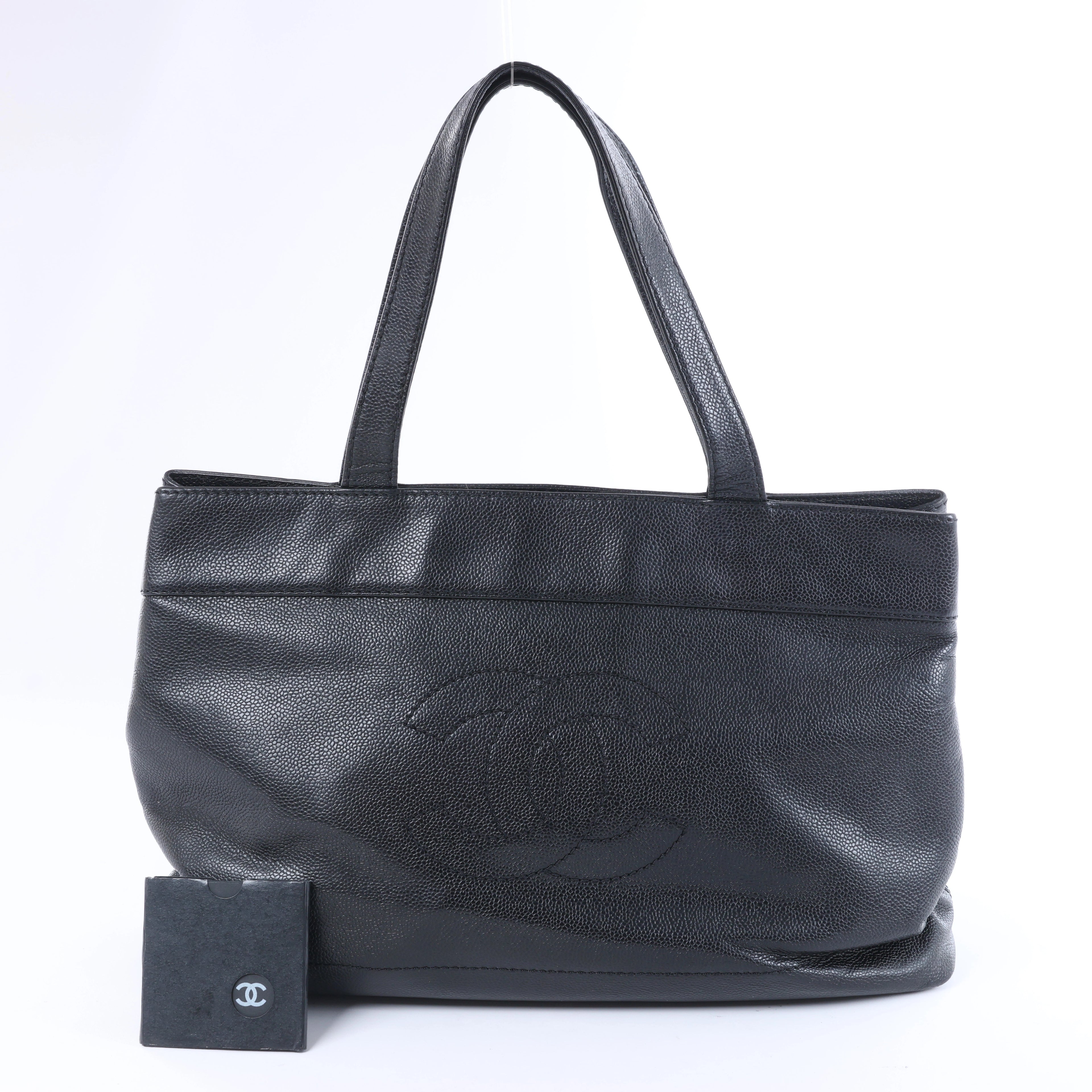 Chanel Coco Mark Line Caviar Leather Shoulder Bag in Black