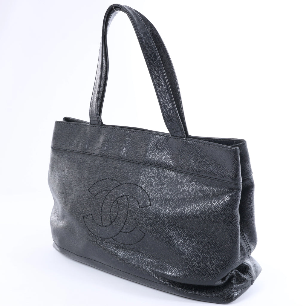 Chanel Coco Mark Line Caviar Leather Shoulder Bag in Black