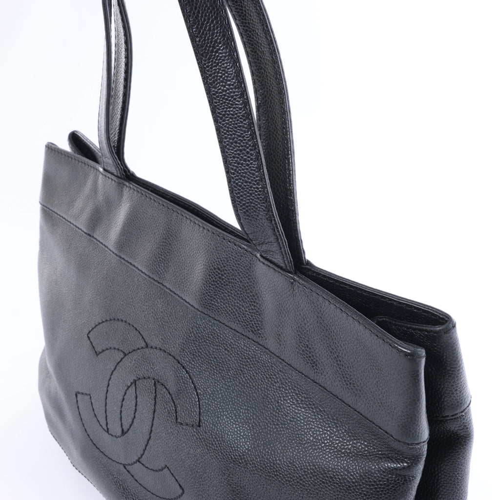 Chanel Coco Mark Line Caviar Leather Shoulder Bag in Black