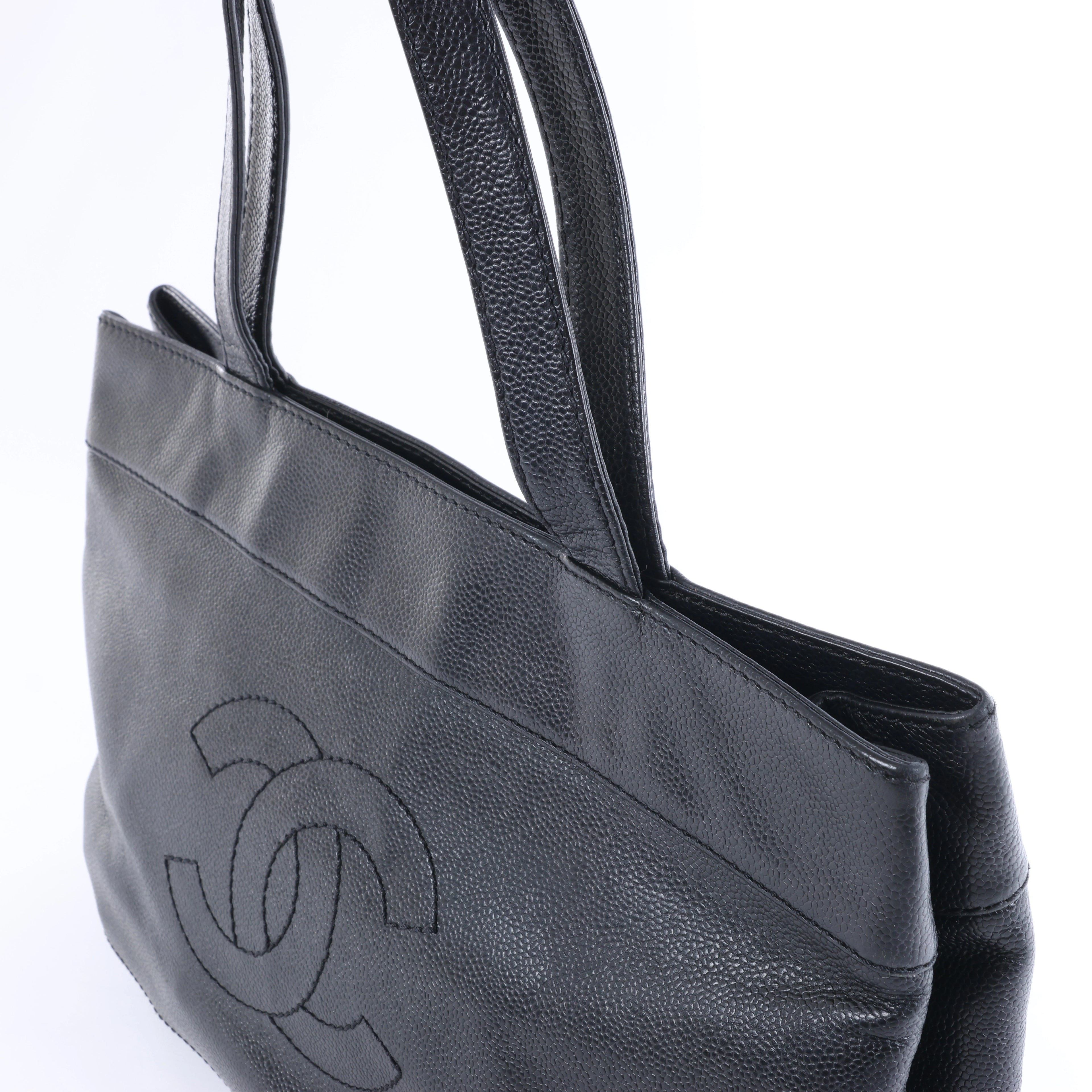 Chanel Coco Mark Line Caviar Leather Shoulder Bag in Black