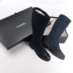 Chanel Coco Mark Denim Long Boots in Navy Blue, Size 37 EU