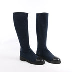 Chanel Coco Mark Denim Long Boots in Navy Blue, Size 37 EU