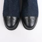 Chanel Coco Mark Denim Long Boots in Navy Blue, Size 37 EU