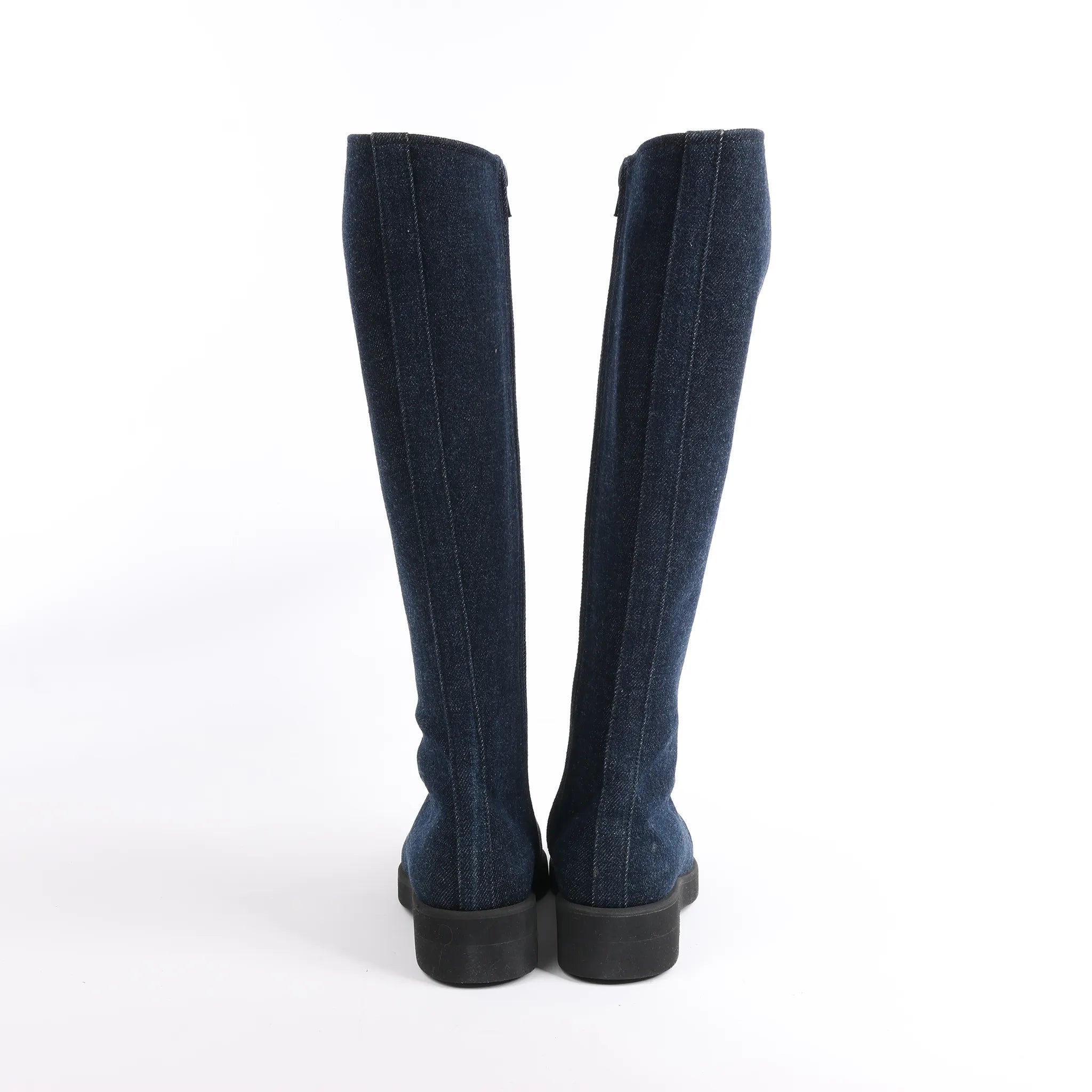 Chanel Coco Mark Denim Long Boots in Navy Blue, Size 37 EU