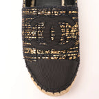 Chanel Metallic Tweed Grosgrain CC Espadrilles in Black x Gold G29762, Size 37 EU