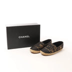 Chanel Metallic Tweed Grosgrain CC Espadrilles in Black x Gold G29762, Size 37 EU