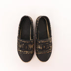Chanel Metallic Tweed Grosgrain CC Espadrilles in Black x Gold G29762, Size 37 EU
