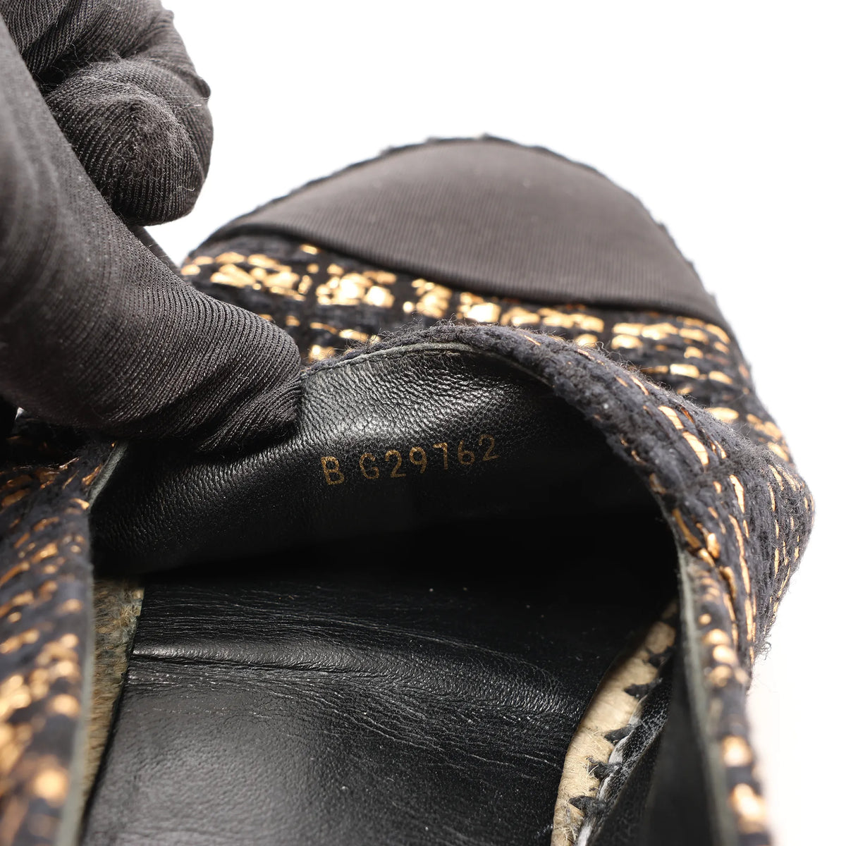 Chanel Metallic Tweed Grosgrain CC Espadrilles in Black x Gold G29762, Size 37 EU