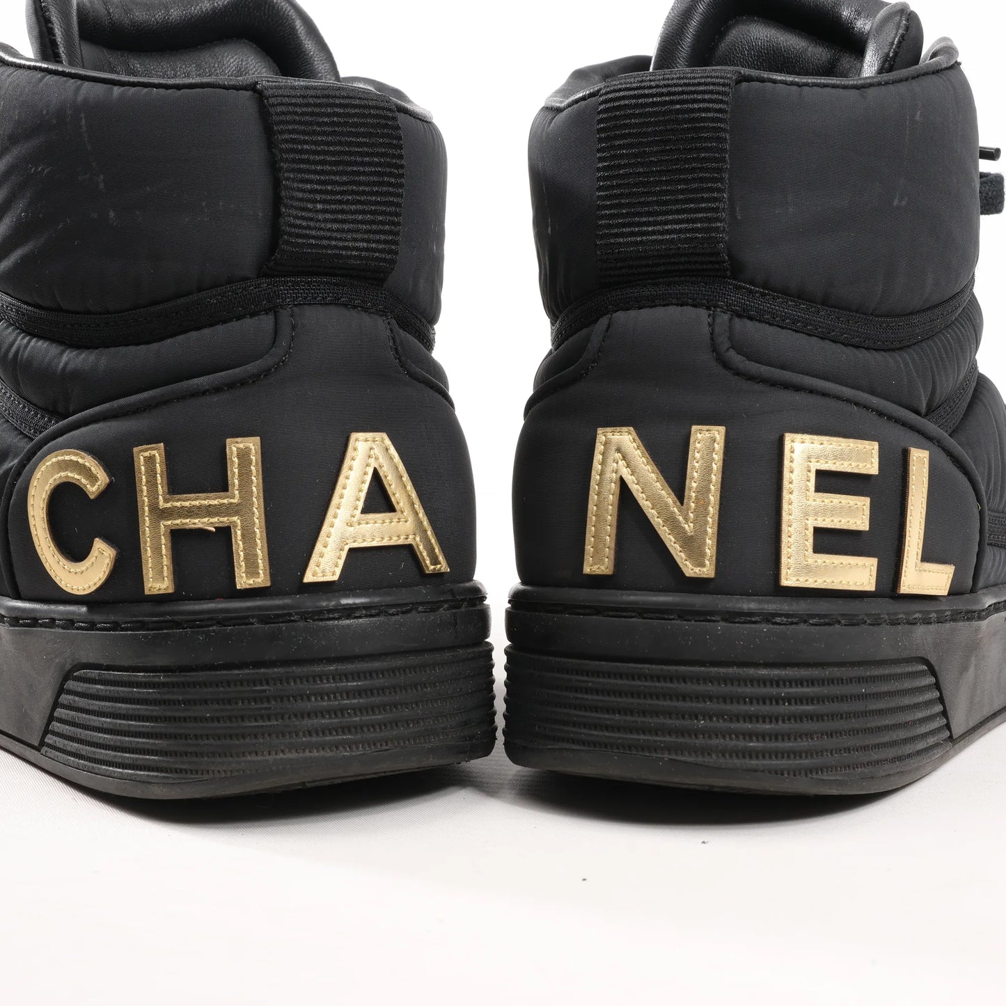 CHANEL Coco Mark Fabric High-top Sneakers in Black G35062, Size 38 EU
