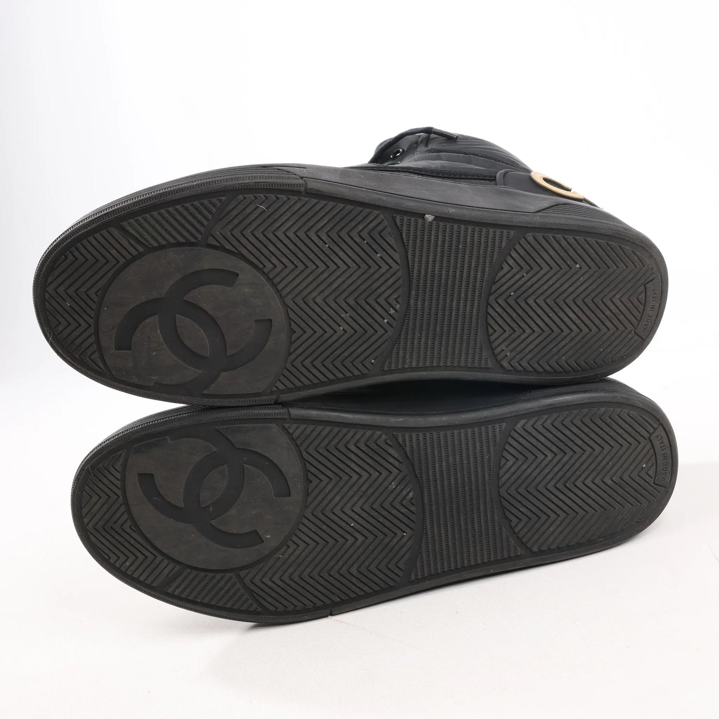 CHANEL Coco Mark Fabric High-top Sneakers in Black G35062, Size 38 EU