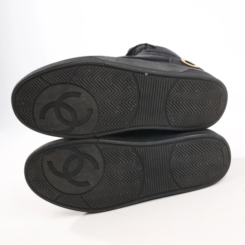 CHANEL Coco Mark Fabric High-top Sneakers in Black G35062, Size 38 EU